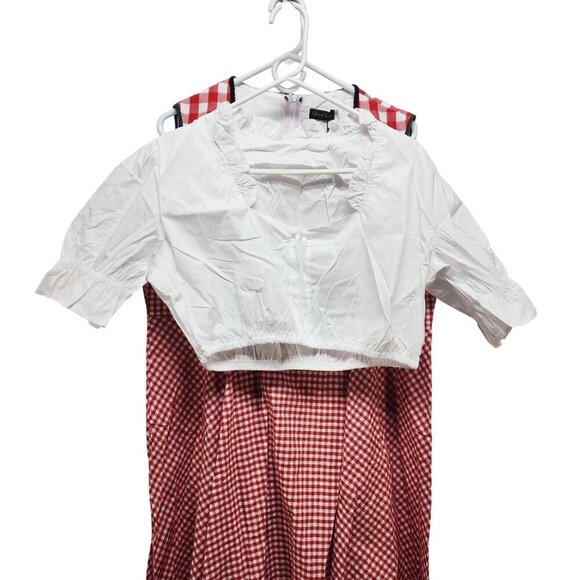 GloryStar Womens Red Checkered Dirndl Dress With White Blouse Set Size XL - Picture 3 of 9